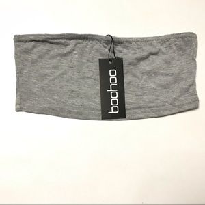Boohoo, Tall Sofia Basic Cropped Bandeau Top, Light Gray, US Size 4, Tube Top